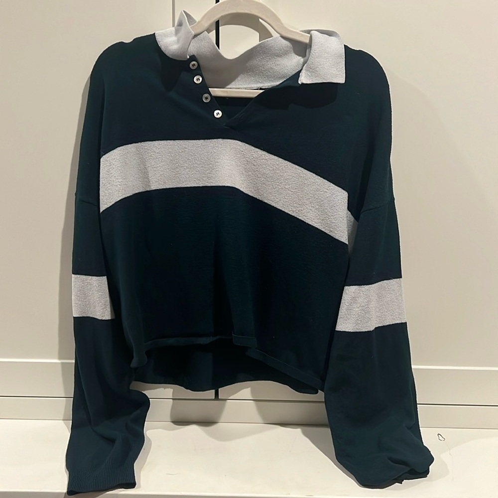 Quarter-Button Crop Sweater